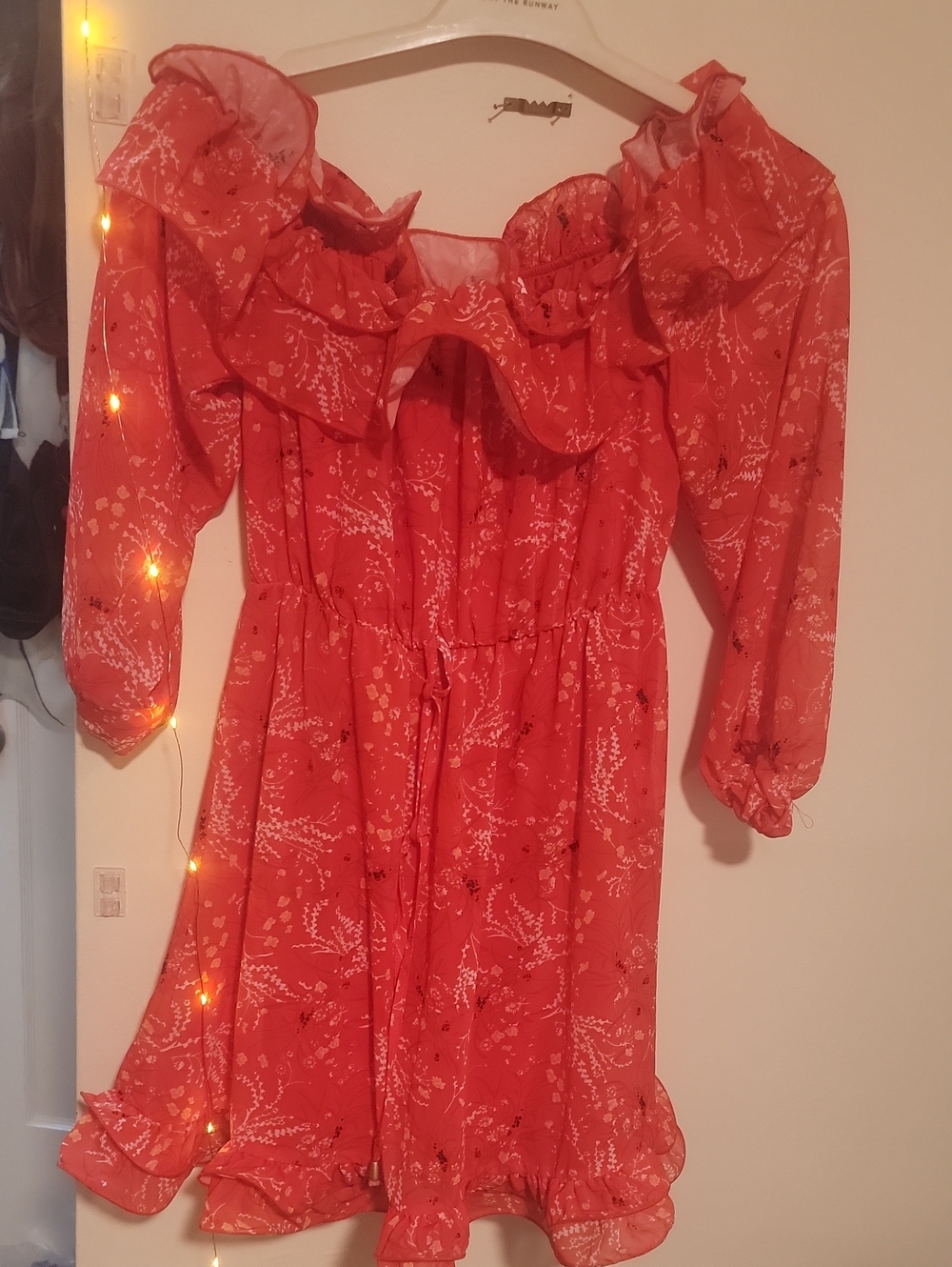 Southern Fried Chics Red ruffle chiffon mini dress